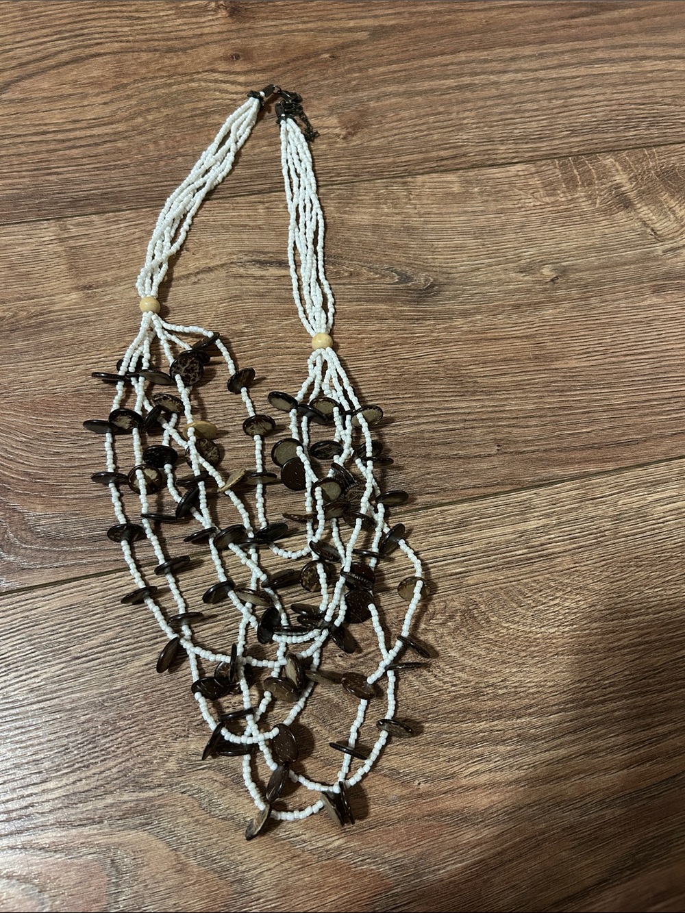 Multi-Strand White and Brown Bead Statement Necklace